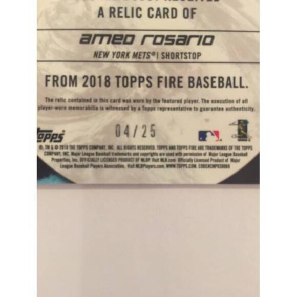 2018 Topps Fire RELIC sp PINK #fr-ar AMED ROSARIO Mets #04/25 Rookie RC (025) - Picture 3 of 3